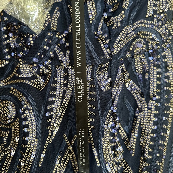 Club L London Blue and Silver Sequin Strapless Gown - Picture 5 of 9